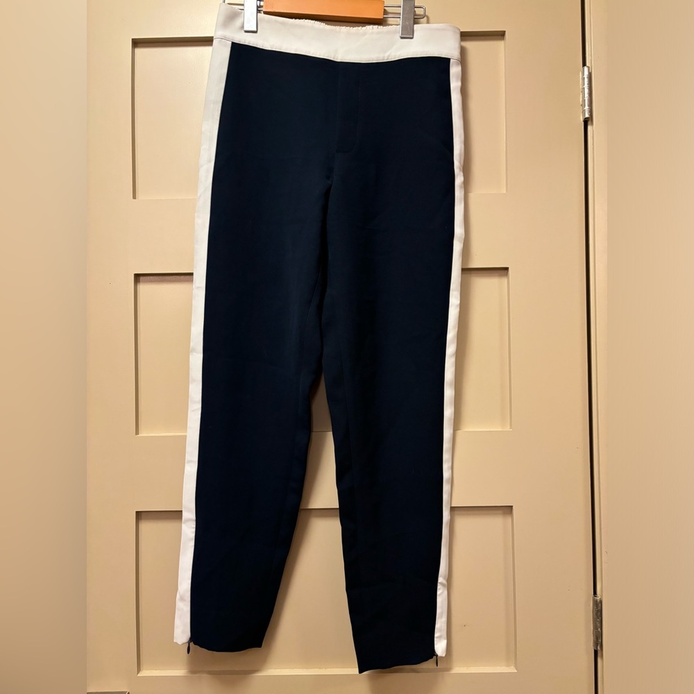 CLUB MONACO Navy White Track Pant Style Trouser Taper Crop Zip Vent Ankle Split